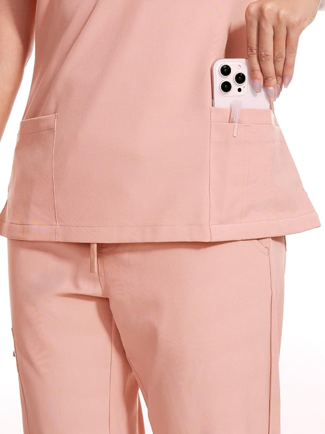 Scrubs Tops for Woman - Soft Stretch, V-Neck Tops | 3 Pockets, Side Split Design, Short Sleeve, Breathable & Lightweight Nursing Shirt, Easy-Care Fabric for All-Day Comfort