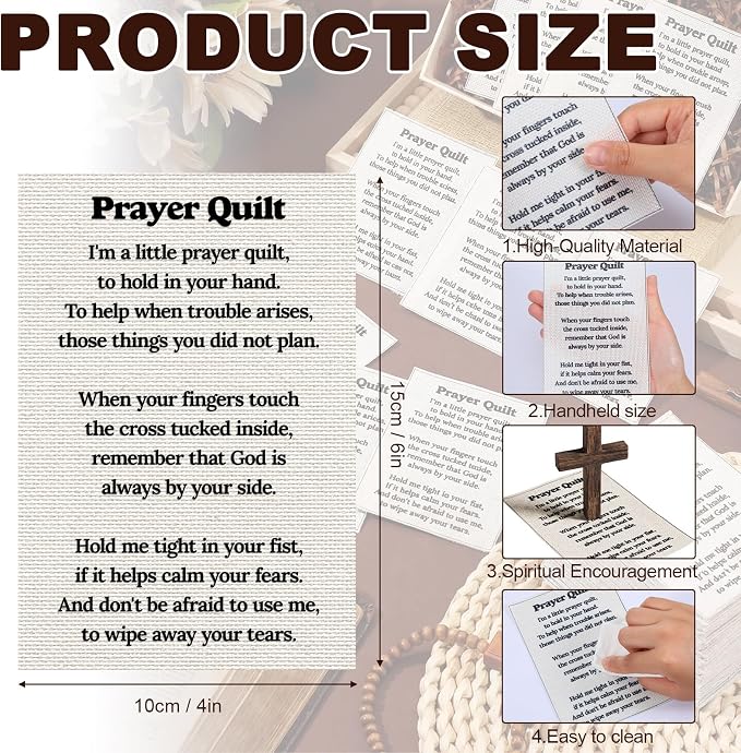 Gilprop 50 Pcs 6 x 4 Inch Prayer Quilt Panels, Pre-Cut Christian Fabric Squares with Inspirational Prayer Verses for Christian Crafts and Gifts, Church Ministry, Care Packages