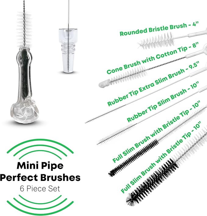 Pipe Perfect Mini Brush Set – 7-Piece Precision Cleaning Kit for Small & Hard-to-Reach Areas | Micro Detail Brushes for Glass, Metal & Silicone | Scratch-Safe, Durable & Reusable (Mini Pack)