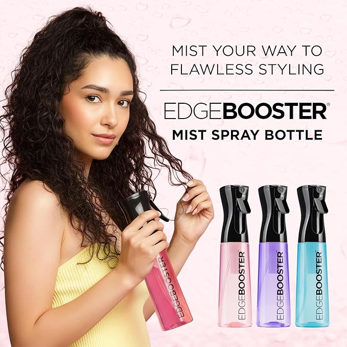 Style Factor Edge Booster Mist Spray Bottle for Hair (10.1oz/300ml) - Continuous Ultra Fine Mist Sprayer – For Hairstyling, Salons, Cleaning, Plants, Essential Oil & More - Black