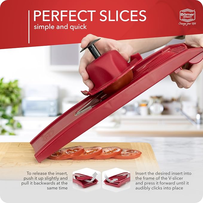 BORNER V Mandoline Slicer Kitchen V1 ClassicLine Starter Set | Vegetable Grater Börner - Quality Made in Germany, Color:Red