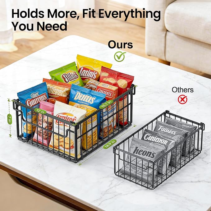 MSERCUOR Freezer Organizer Bins, 3 Pack Big Stackable Deep Chest Freezer Organizer Bins, Foldable Baskets with Handles, Black Storage Container Baskets for 5 to 9 Cu.FT Deep Freezer Sort Frozen Meats