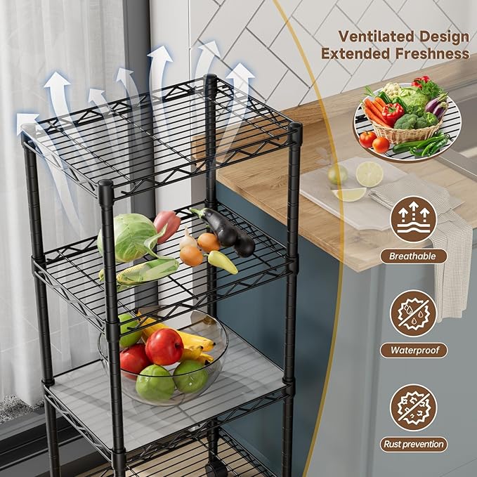 Golpart 4Tier Adjustable Storage Shelves Metal Wire Shelving Standing Shelf | Utility Heavy Duty Unit Rack Closet Organize for Home Kitchen Laundry Room Organization Pantry 11.6"Dx17.6"Wx44"H Black