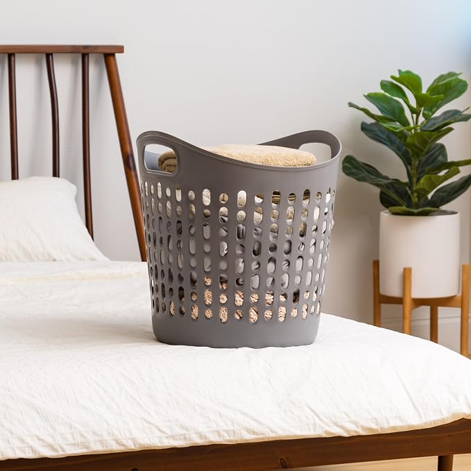 IRIS USA Plastic Laundry Hamper, 40L- 3 PK, Flexible, Ventilation, Gray | Laundry Baskets for Bedroom Bathroom Apartment Dorm, Blankets Pillows Trinkets Storage