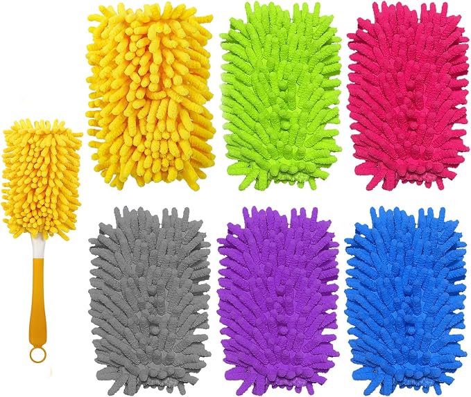 Reusable Chenille Duster Refill Compatible with Swiffer Duster | 360 Heavy Duty Dusters Refills - Washable Microfiber Ceiling Fan Duster for Swiffer Dusters, 6 Pack(Handle is Not Included)