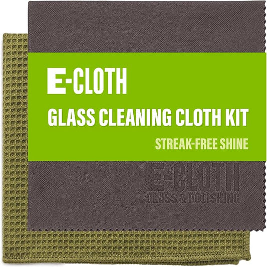 E-Cloth Microfiber Window Cleaning Cloth Kit - Glass Cleaning Cloth for Windows, Mirrors, Cars, Lenses, Eyeglasses, & More, Streak Free Clean, Machine Washable Reusable Towel - Dark Oak