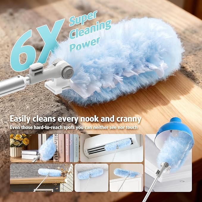 AIR U+ 6ft Extendable Duster with 40 Refills for Swiffer Dusters | 360 double-head microfiber, heavy duty disposable duster, ceiling fan high reach, traps dust pet hair no ladder needed