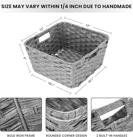 Onlytak Wicker Storage Baskets, Baskets for Shelves, Toilet Paper, Woven Storage Baskets for Organizing, Grey, 12" x 12" x 6", 2-Pack
