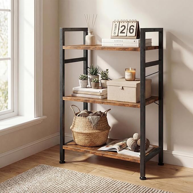 DUMOS 3 Tiers Open Bookshelf, Classic Freestanding Tall Display Shelf, Multifunctional Storage Organizer Rack for Living Room Home Office, Sturdy Bookcase for CDs/Books/Movies, Brown | Multifunctional Storage Organizer Rack for Living Room Home Office,...