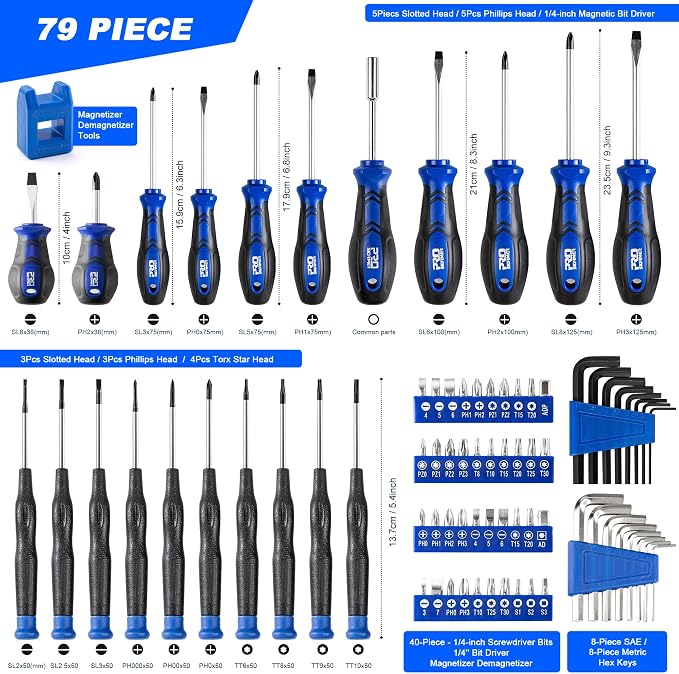 Prostormer 79-Piece Magnetic Screwdriver Set with Tool Box | Slotted, Phillips, Hex, Torx and Precision Screwdrivers, Allen Keys for Home Repair & DIY