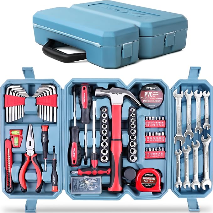 Hi-Spec Home and Garage Tool Kit Household and Auto Repair Tools Pliers | 73pc, socket and wrench coverage, roadside fixes, organized box, garage maintenance help, bike and vehicle tasks, quick setup
