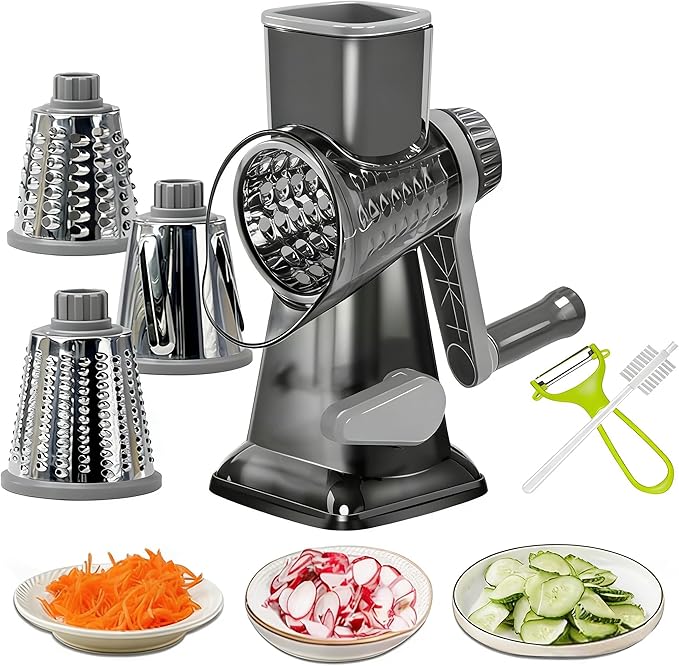 Dachenus Cheese Grater Rotary Cheese Grater,Versatile Cheese Shredder | Powerful suction cup base,Suitable for a wide range of ingredients,Safe hand-protection design,Detachable and easy to clean