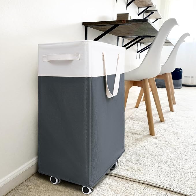 Goodpick 75L Rolling Laundry Basket with Wash Bag, Laundry Hamper for Dorm | Clothes Hamper with Removable Wash Bag for Laundry Room, Large Rolling Laundry Basket with Handles, Grey & White