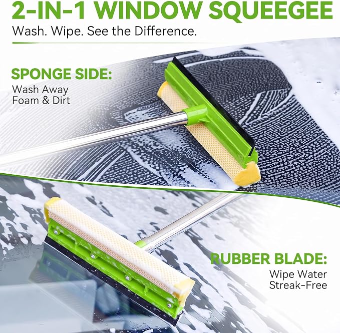 Ordenado 62" Car Wash Brush With Long Handle - 6Pcs Car Wash Kit with Chenille Microfiber Mop Mitt, Windshield Squeegee, Duster, Towel & Tire Brush, Scratch-Free Car Exterior Cleaning Kit for RV Truck
