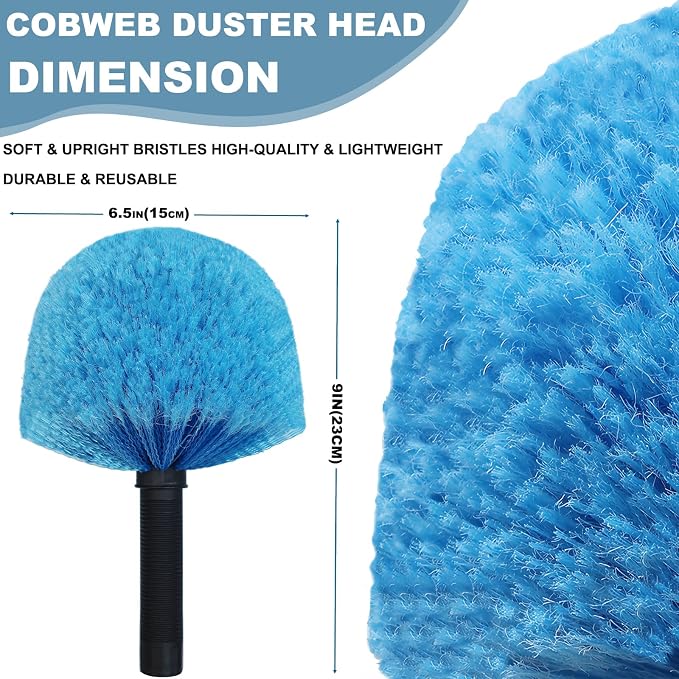 2 Pack Cobweb Duster Head Brush-Twist-On Spider Web Brush for Outdoor & Indoor Web Cleaning // Fits Standard Acme Threaded Poles // Cobweb Duster Brush Head Only-Blue