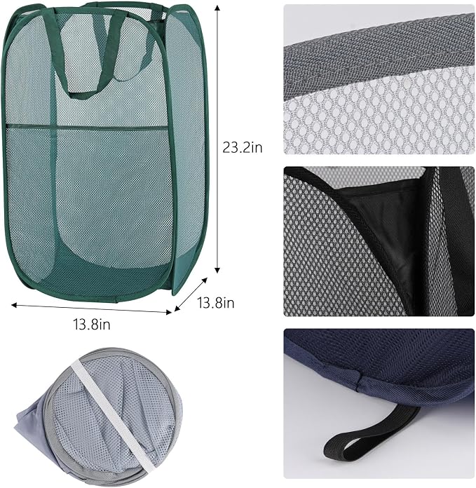 4Pcs Pop Up Laundry Basket Set, Collapsible Pop Up Hamper in 4 Colors, Mesh Laundry Basket for Home, Dorm, Travel & Storage