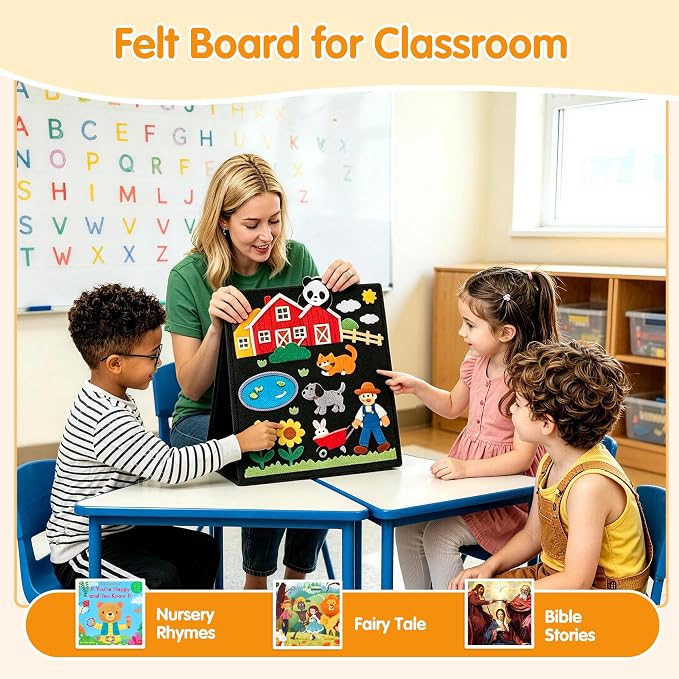 AKAYOK Felt Board - Double-Sided Flannel Boards Stories for Preschool Learning, Interactive Storytelling & Play | 33" x 12" Foldable Felt Letter Board for Home & Classroom Use