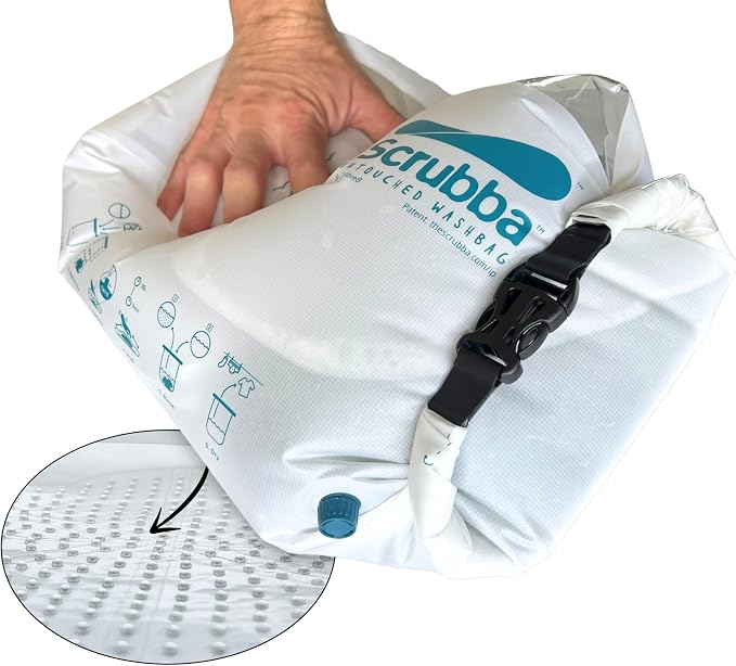 Scrubba Wash Bag Untouched Patented Washboard-in-a-Bag™ 5 oz Travel Washer | Pack Light, Wash Anywhere Fast, Inner Washboard, Machine-Quality Wash, Non-Electric, Recycled Polyester, Sustainable Travel