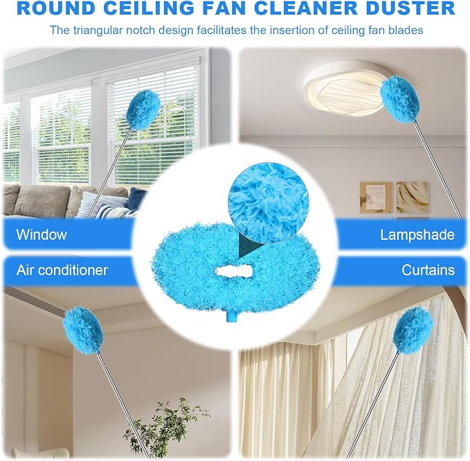 Storystore Ceiling Fan Cleaner Duster - Adjustable Duster with Extension Pole,Dusters for Cleaning Fan Blade, Walls and Cobweb (2Pcs Blue)