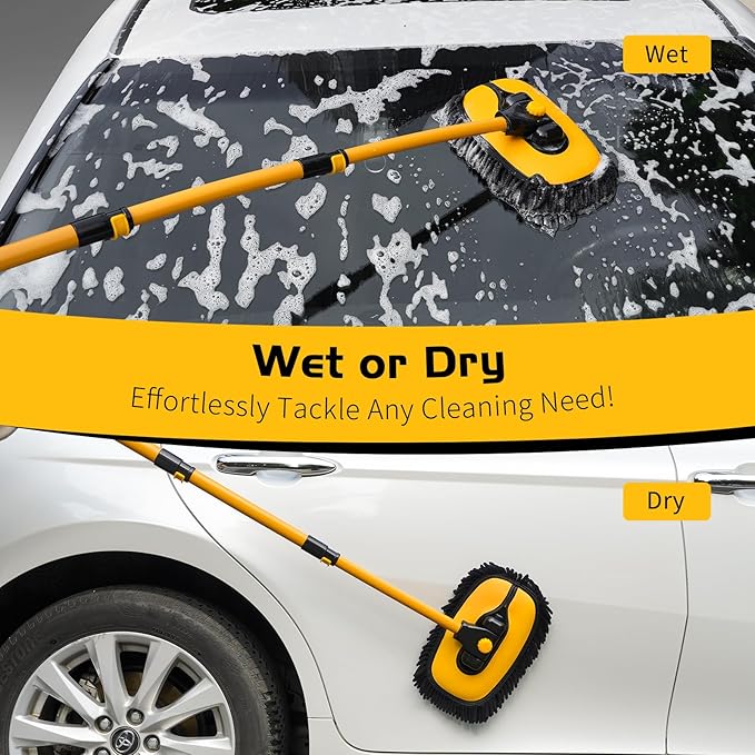 Ordenado 15°Curved Car Wash Brush with Long Handle, 43" Car Cleaning Brush with Extension Pole, Microfiber RV Wash Mop Scratch-Free, Exterior Washer Mop for Washing Roof Truck Camper SUV Caravan Boat