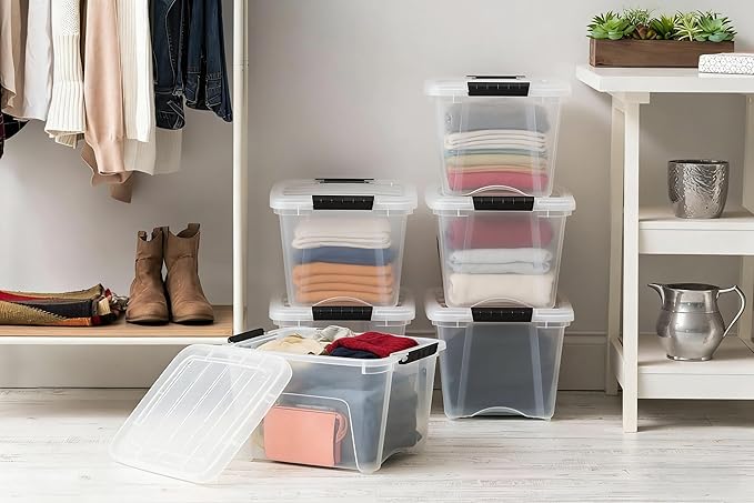 20 Quarts Plastic Storage Bins with Lids - 6 Pack Stackable Containers with Snap-Shut Lids - Totes for Home, Garage, Closet Organization - Transparent