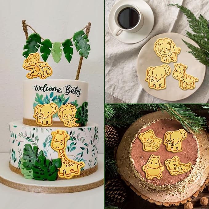 Animal Cookie Cutters With Plunger Stamps Set,8 Piece 3D Animal Embossing Cutters For Biscuit Fondant Cheese Baking Molds
