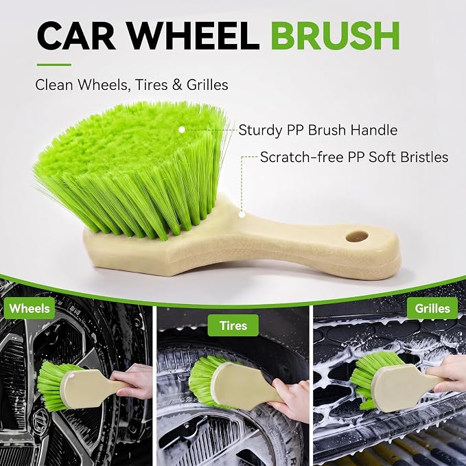 Ordenado 62" Car Wash Brush With Long Handle - 6Pcs Car Wash Kit with Chenille Microfiber Mop Mitt, Windshield Squeegee, Duster, Towel & Tire Brush, Scratch-Free Car Exterior Cleaning Kit for RV Truck