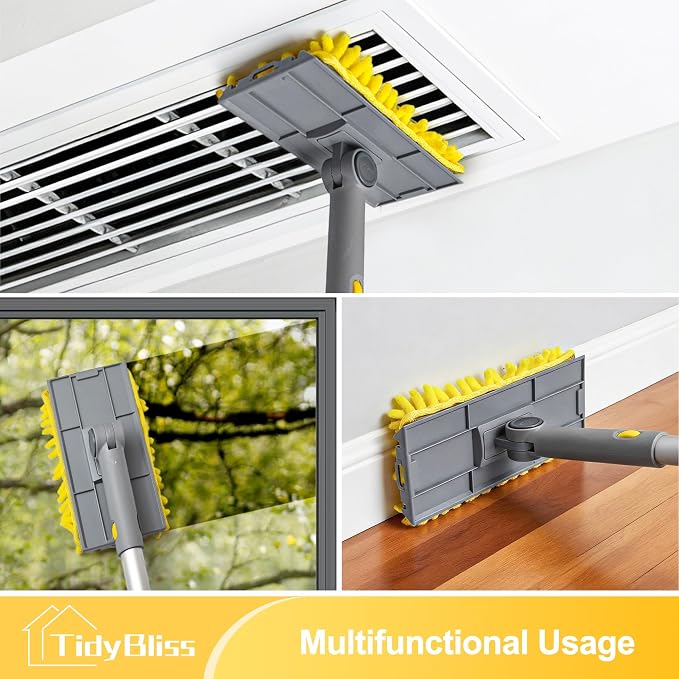 TidyBliss 77” Ceiling Fan Blades Cleaner Duster with Extension Pole, Extendable Flexible Dust Cleaning Brush, Reusable Chenille Mop for Baseboard Wall Floor Blinds Cobweb