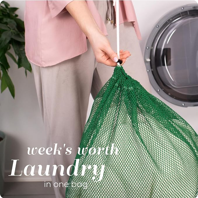 Handy Laundry Mesh XL Laundry Bags - Durable, Machine Washable with Secure Drawstring Closure - Perfect for College Dorms, Laundromats, Apartments (Green, Large 24" x 36", 2-Pack) | 2-Pack, XL 24x36 Mesh Laundry Bag, Secure Drawstring, Heavy Duty, Mach...