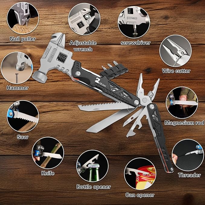 18in1 Multitool,Black,with Replaceable Blades Wire Cutters for Gift | Stainless Steel Pliers Lightweight and Portable,Comprehensive Tool for Outdoor Activities,Apply to Survival,Camping & Hunting