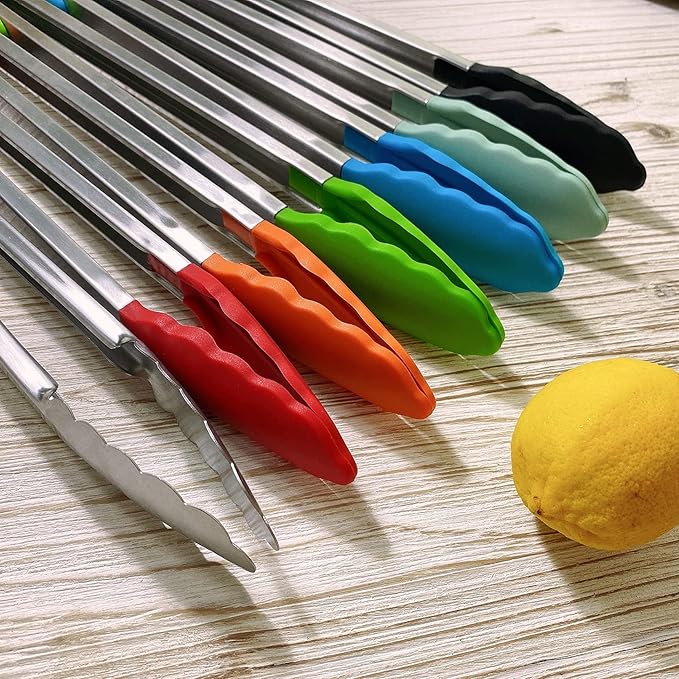 18 inch Extra Long Grill Tongs (1 orange +1 black), with Silicone Tip Head, Stainless Steel Barbecue Tongs with Long Handle, Large Sized Food Tong, Extended Serving Tong