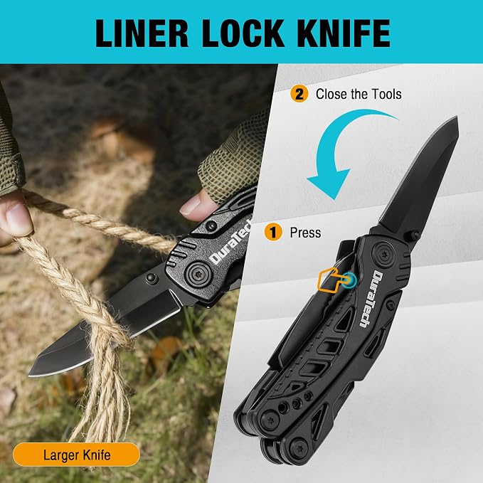 DURATECH 11-In-1 Multitool Knife, Multi Tool Pocket Knife, EDC Multi-Tool | Gift for Men, Stainless Steel, Large Blade, Pliers, Screwdrivers, Saw, Oxford Sheath, For Outdoor, Camping, Survival