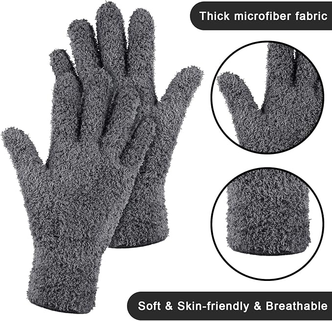 Patelai 3 Pairs Microfiber Plant Dusting Gloves Leaf Cleaning Gloves for Indoor Plants, Blinds, Furniture, House (Orange,Brown,Dark Gray,Large)
