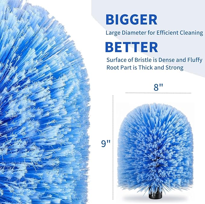 2 Pack Screw on Webster Cobweb Duster Head for Pole,Spider Web Remover Brush, Cobweb Duster Head Attachment,Fits Standard 3/4 inch Threaded Poles(Big, Blue)