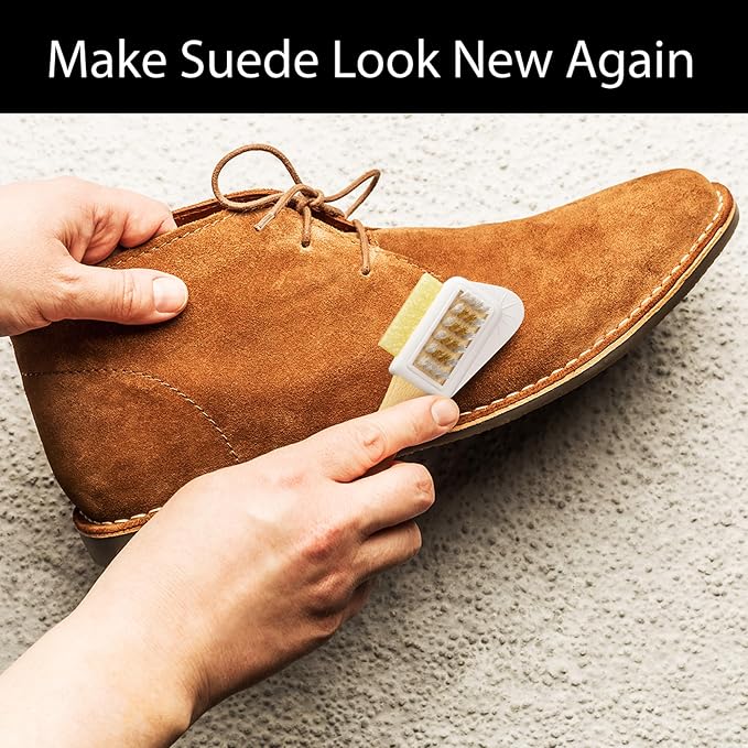Suede Brush with Side Eraser – Suede & Nubuck Cleaner for Shoes | Suede shoe brush & suede cleaner — rubber bristles, welts, nylon/brass lift dirt from shoes, boots, bags & purses