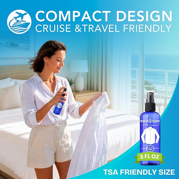 Clothes Wrinkle Release Spray Travel Size - Fragrance Free Wrinkle Release Mist - Fabric Deodorizer, Fabric Softener, & Anti Static Spray - Travel Essentials 3 Fl Oz (Pack of 2)
