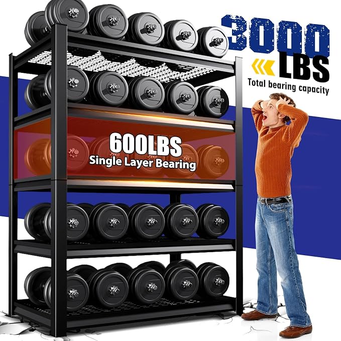 Garage Shelving-5 Tier Storage Shelves, Adjustable Heavy Duty Metal Shelving Unit and Storage Large Wire Rack, Utility Steel Shelf for Warehouse Industrial Pantry Basement -78"x46"x20", Black