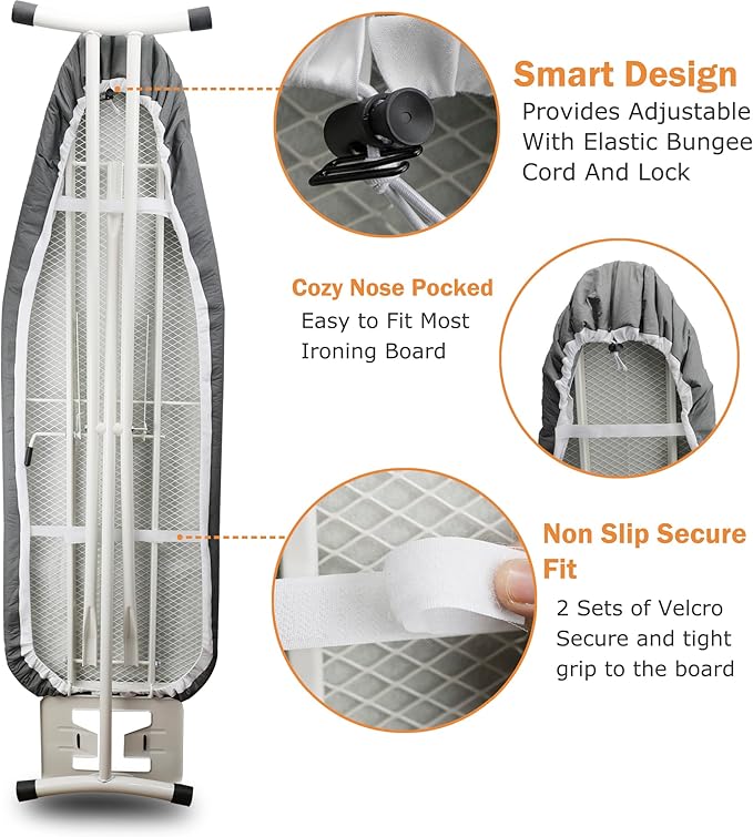 Ruibo Ironing Board Cover and Pad Extra Thick Heavy Duty Padding 4 Layers, Scorch and Stain Resistant,Elastic Edge Fit Standard Size 15x54 Inch/Silver