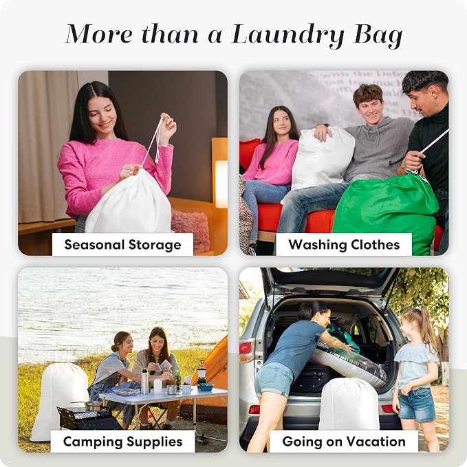 Handy Laundry Extra Large Laundry Bag 30"x40" - Heavy Duty Nylon | Locking Drawstring, Machine Washable Laundry Sack, Hamper Liner, Dirty Clothes Bag, Travel, College Dorm, Laundromat - White