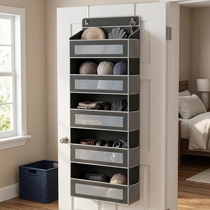 5 tier over the door organizer，behind door organizer，no drill door hanging storage for Bedroom Dorm Wardrobe Home Travel (Modern Minimalist Black)
