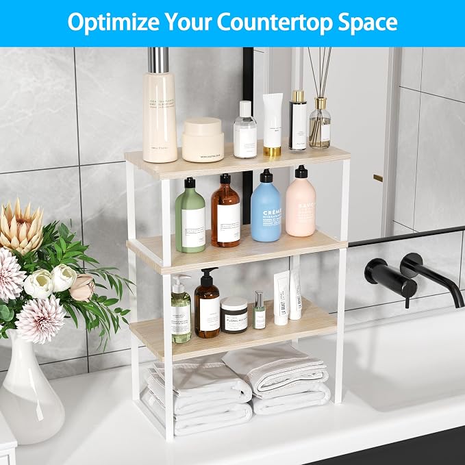 Golener Kitchen Counter Organizer, Countertop Shelf, Adjustable, Stackable | Kitchen Countertop Organizer, Spice Rack, 2-Tier Countertop Shelves, Corner Desk Shelf, Corner Counter Shelf, Natural Beige