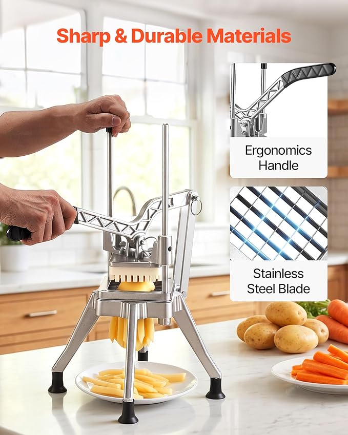 VEVOR French Fry Cutter, 1/2" Blade Commercial Vegetable Chopper, Lever-Action Vegetable Dicer with Ergonomic Handle, Stainless Steel Potato Slicer for Thick Cut Fries, Onion, Carrots, Bell Pepper