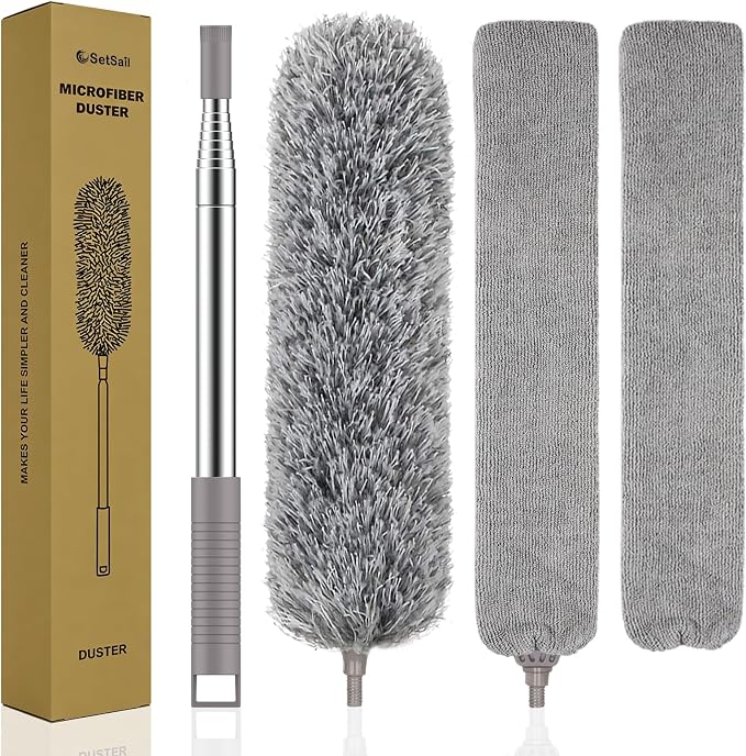 SetSail Dusters and Gap Duster with Extension Pole for Cleaning,Gray | 100-inch Extra-Long,Bendable Microfiber Head,Washable,Ceiling Fan Cleaner Duster,for High Ceilings, Floor