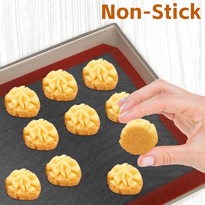 16.5"x11.6" Perforated Baking Mats, Non-Stick Hollow Out Silicone Mat, Reusable Oven Liner for Half Sheet Pan, Making Bread/Pizza/Macaron/Pastry/Cookie (2 Pcs, Black Corner Cut)