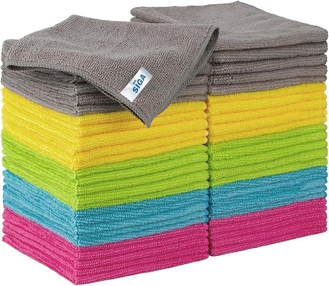 MR.SIGA Microfiber Cleaning Cloth, All Purpose Cleaning Towels, Pack of 50 | Reusable microfiber cleaning towels, 5 colors, 30 x 30 cm(11.8 x 11.8 inch)