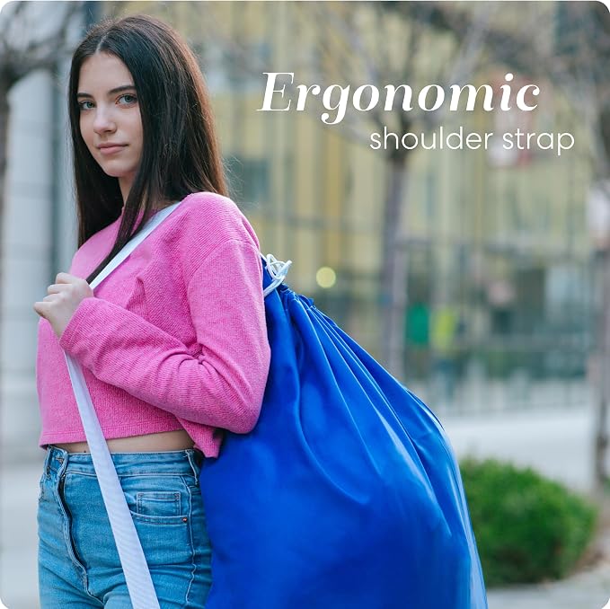 Handy Laundry Bag with Shoulder Strap 30"x40", Extra Large, Blue | Extra Large 30x40 Laundry Bag, Shoulder Strap, Drawstring Locking Closure, Heavy Duty for College Dorm Travel Camp, Blue