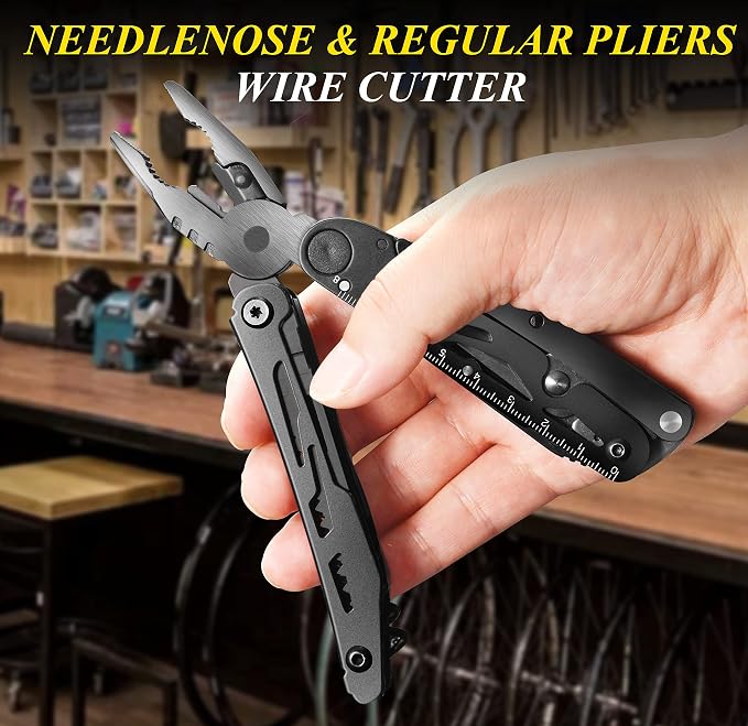 18-in-1 Multitool Pocket Knife with Pliers, Saw, Corkscrew & Detachable Scissors, Multi Tool with Safety Lock, 9 Screwdriver Bits, Camping Gear, Gifts for Men