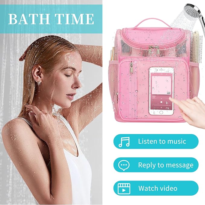Hanging Shower Caddy Portable - Travel Toiletry Bag for Men & Women, Large Capacity Caddy Dorm Basket, Quick Dry Toiletry Tote Bag with Stain Resistant Bottom for Bathroom, Beach, Camp, Gym - Pink