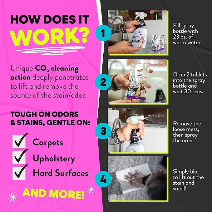 Jackson Galaxy EX Stain & Odor Eliminator - Pet Urine Remover Refill Tablets - Fast Acting & Non-Toxic CO2 Based Cat Pee Cleaner, Refill Tablets For 2 Full Solutions - Made by a Cat Expert