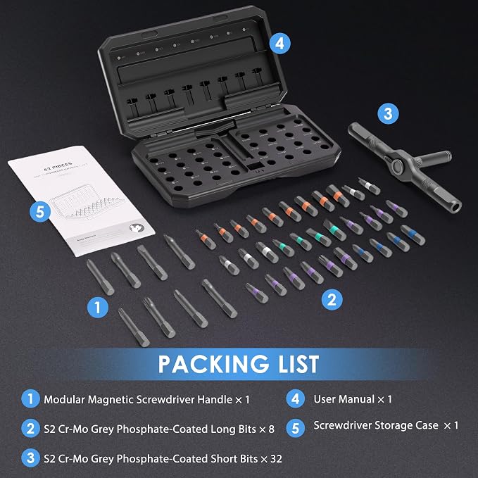 Asnish 42 in1 Magnetic Ratcheting Screwdriver Set with Multi Bit Tool Kit | Compact repair kit with storage case for electronics, computers, laptops, watches, bicycles and DIY repairs